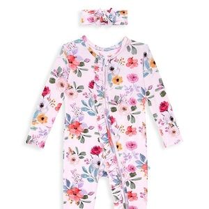 POSH PEANUT Baby Girl's Kimberly Long-sleeve Ruffled Footie One-piece & Headwrap